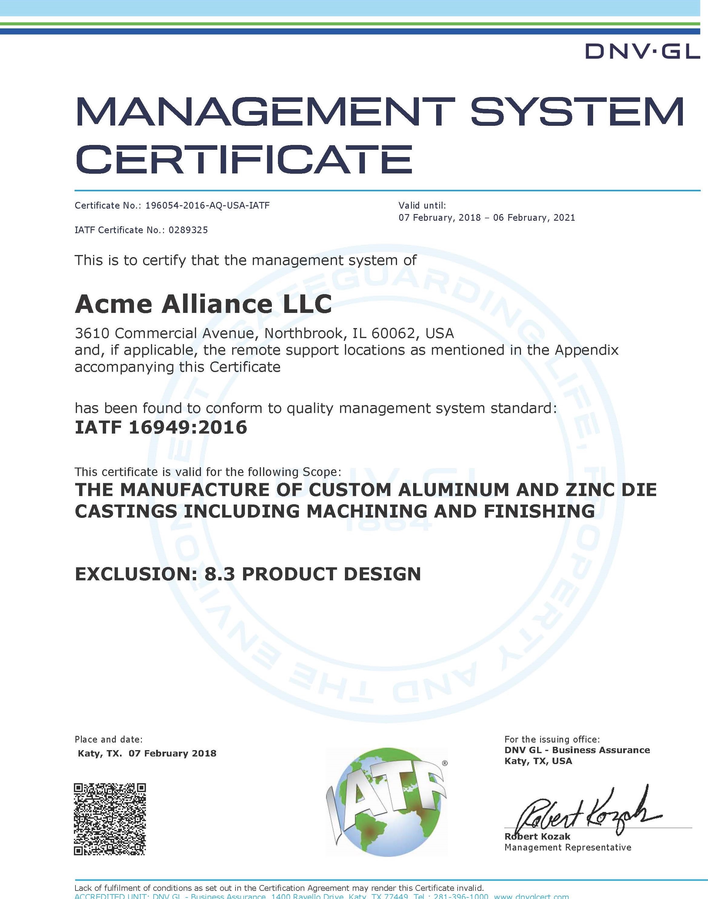 Certificate No: 196054-2016-AQ-USA-IATF