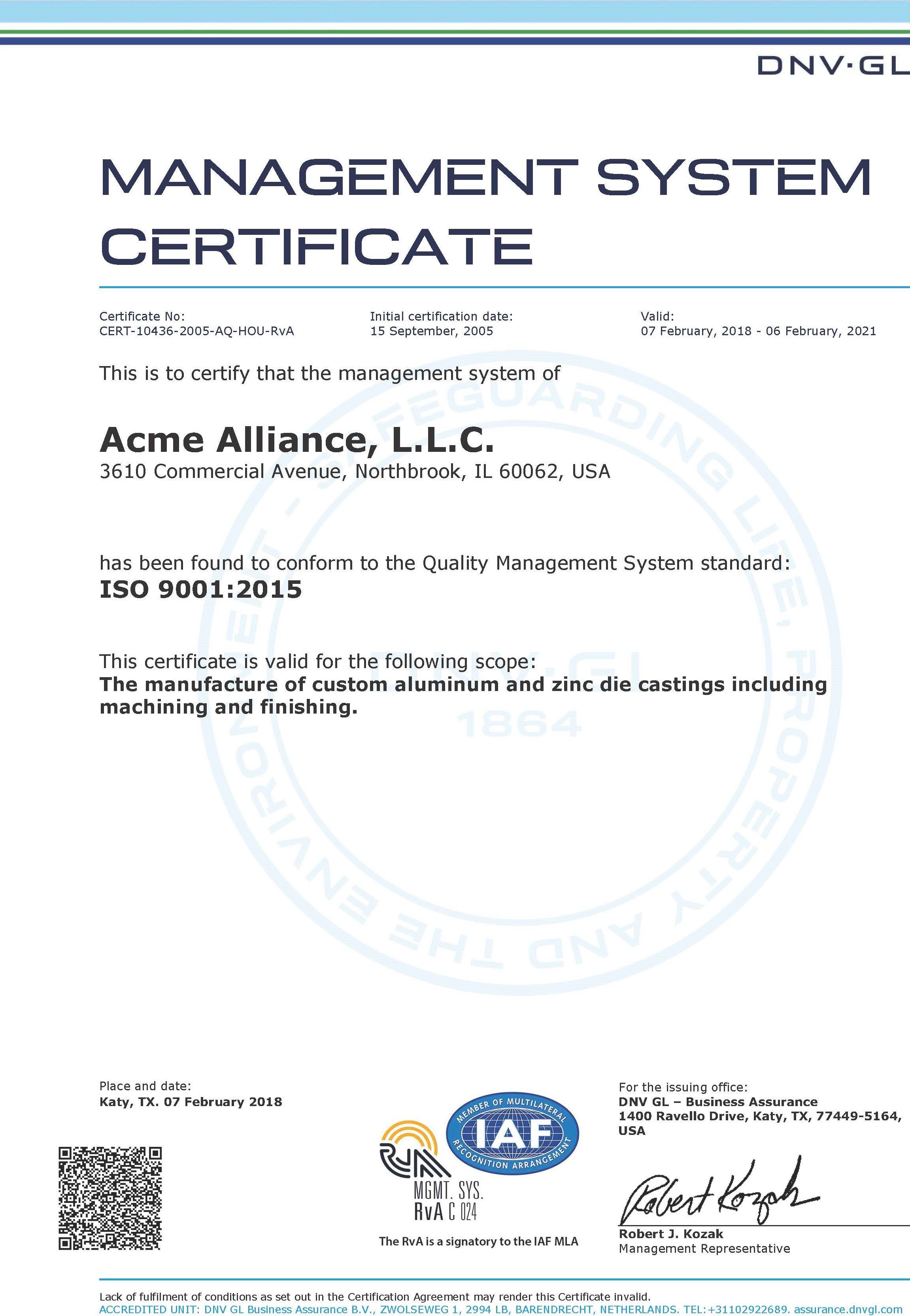 Certificate No: CERT-10436-2005-AQ-HOU-RvA
